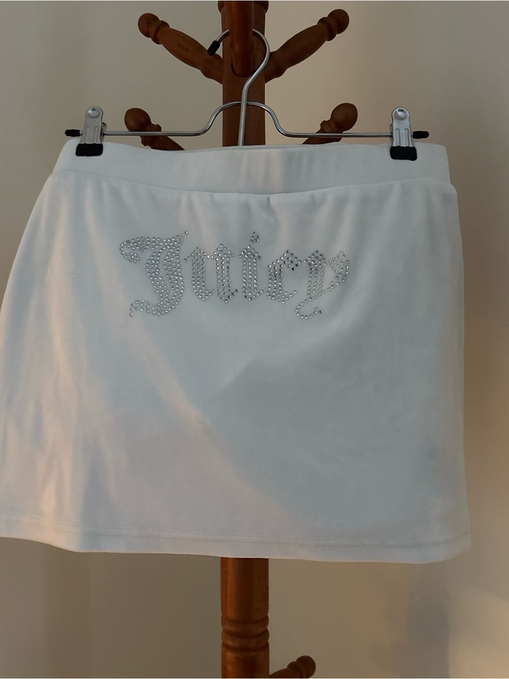 Y2K VINTAGE Juicy Couture White Rhinestone Logo Mini Skirt - Sparkle Script